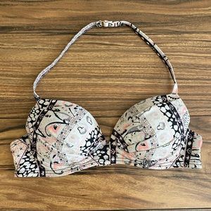 Pink, White, & Black Paisley Bikini Top👙